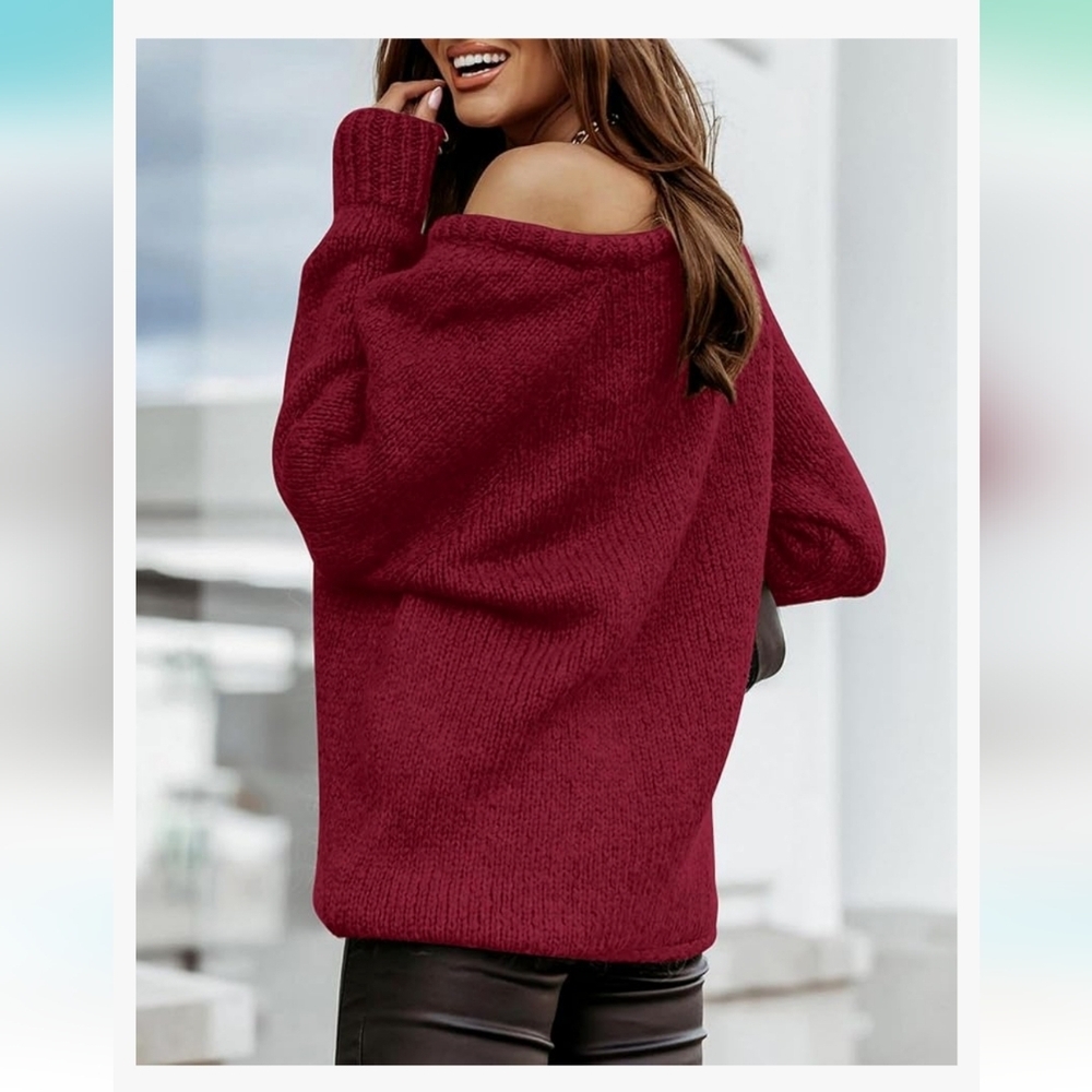 BTFBM Women Casual Long Sleeve Fall Sweaters Crew Neck Red XL - Picture 5 of 7